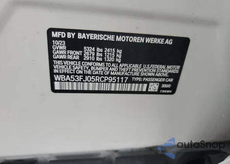 2024 BMW 530 Xi из США, поврежденный, VIN WBA53FJ05RCP95117